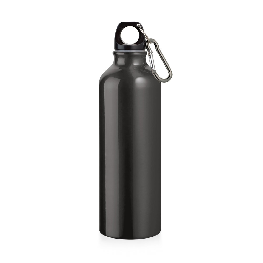 Squeeze em alumínio com mosquetão (800 ml) na cor Chumbo, personalizado com a logo da empresa