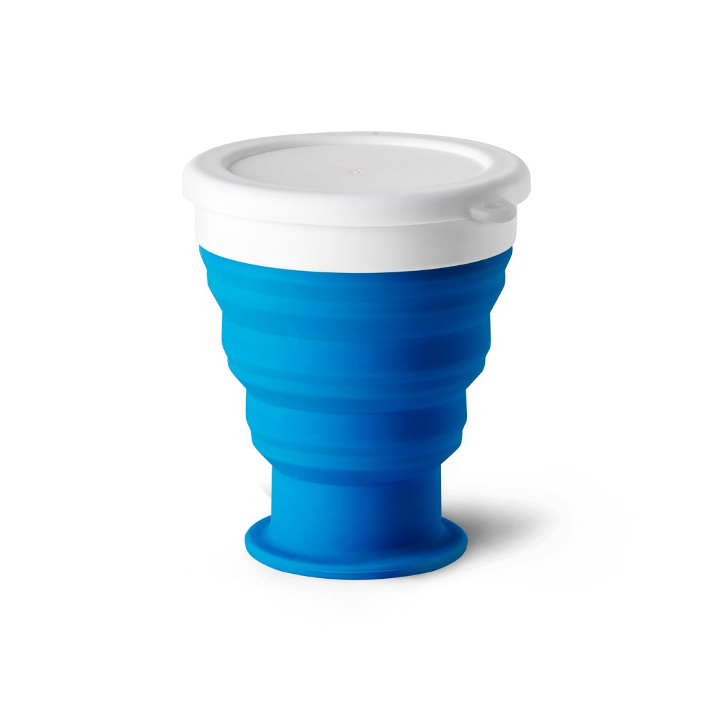 Copo de viagem em silicone e PP (400 ml) na cor Azul royal, personalizado com a logo da empresa