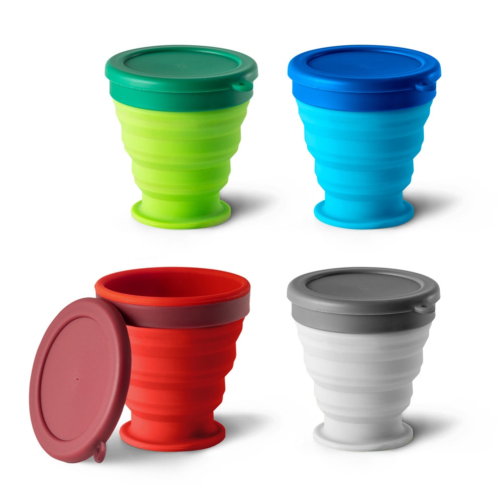 Copo de viagem em silicone com tampa em PP (240 ml) personalizado com a logo da empresa
