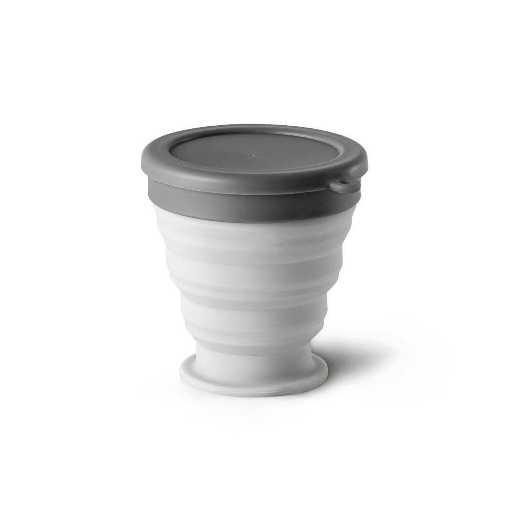 Copo de viagem em silicone com tampa em PP (240 ml) na cor Cinza claro, personalizado com a logo da empresa