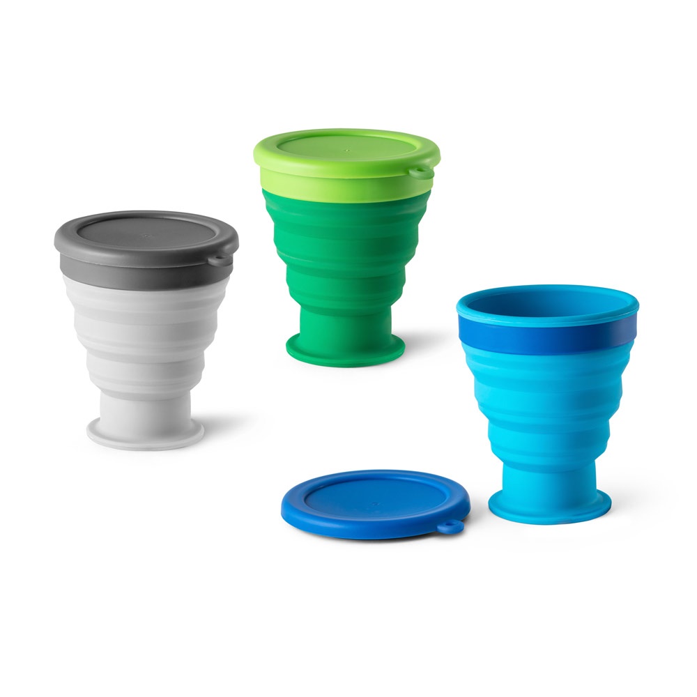 Copo de viagem em silicone com tampa em PP (400 ml) personalizado com a logo da empresa