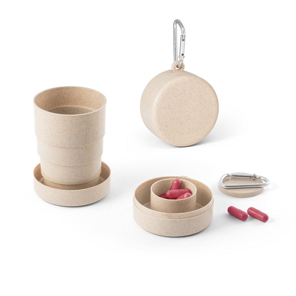 Copo de viagem retrátil 210 ml de bambu com mosquetão personalizado com a logo da empresa