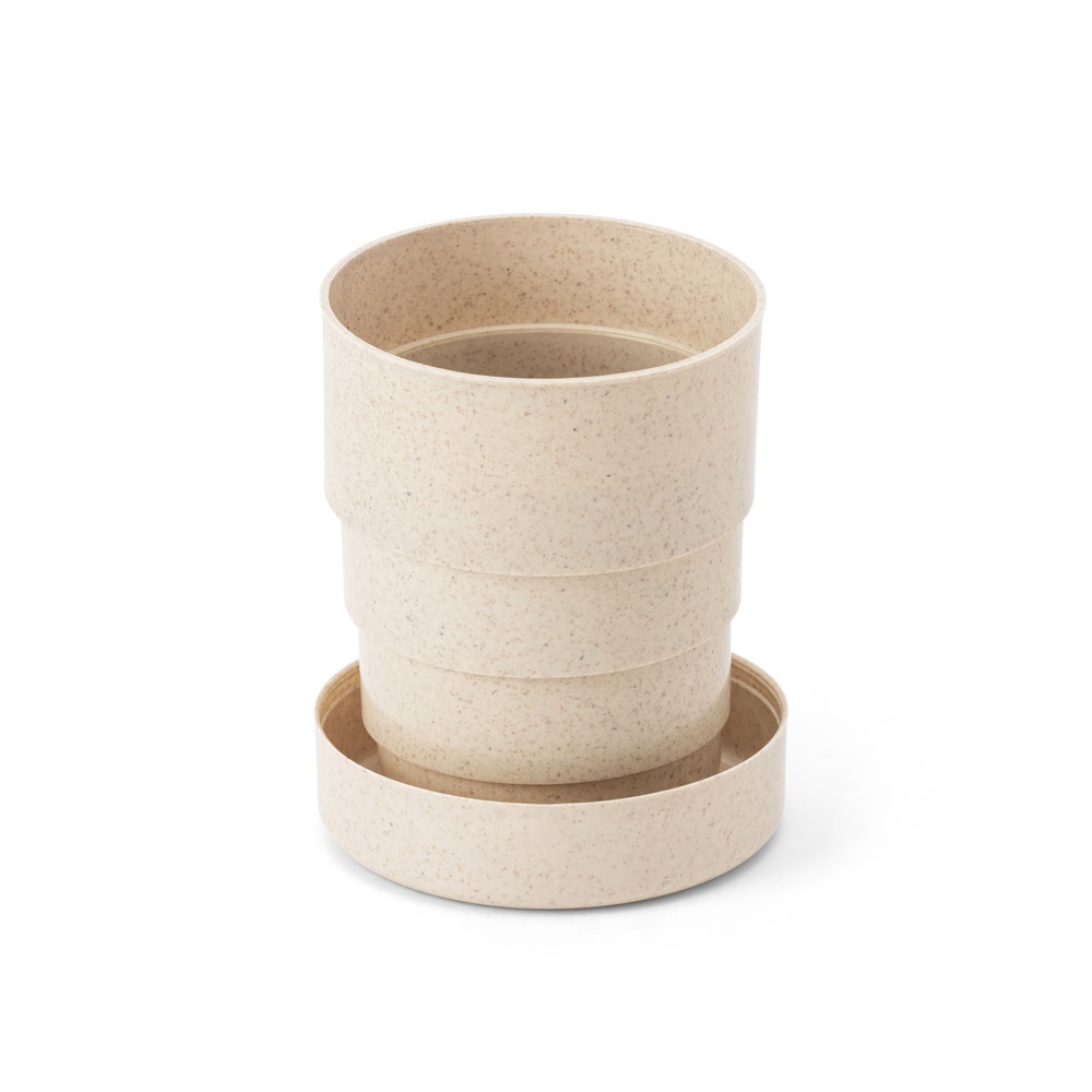 Copo de viagem retrátil 210 ml de bambu com mosquetão na cor Natural claro, personalizado com a logo da empresa