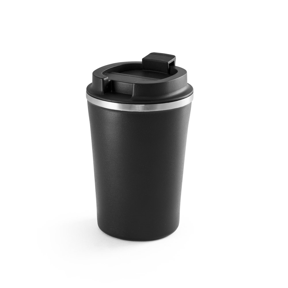 Copo de viagem térmico em aço inox e PP 470 ml isolado a vácuo