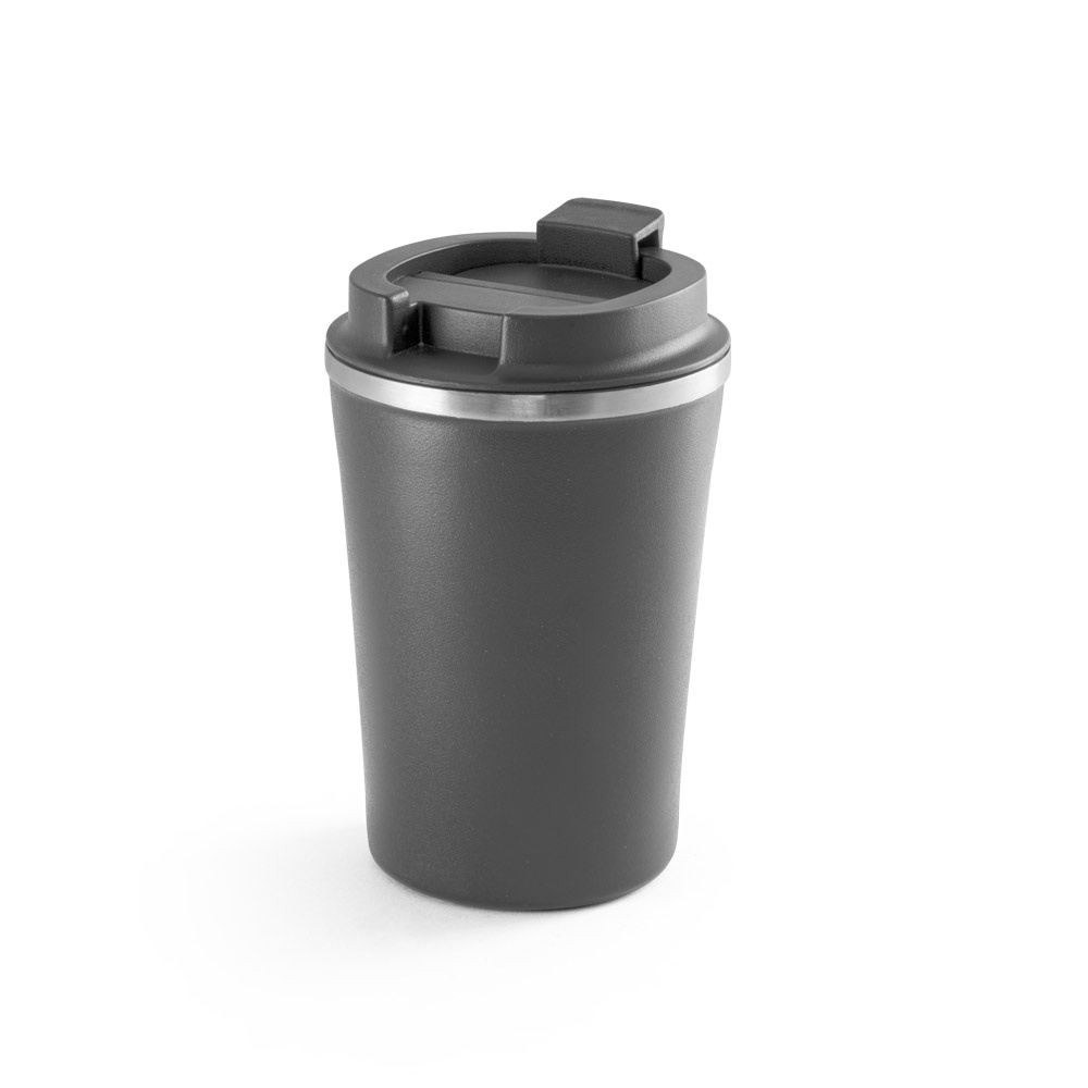 Copo de viagem térmico em aço inox e PP 470 ml isolado a vácuo