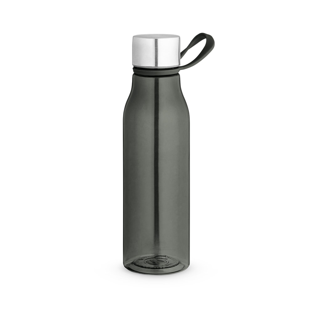 Squeeze em PET 100% reciclado com alça de silicone (590 ml) na cor Preto, personalizado com a logo da empresa