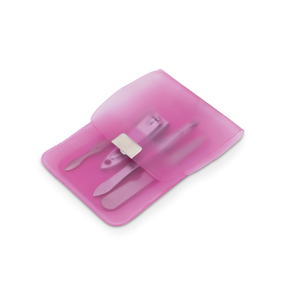 Kit de manicure de 4 peças na cor Rosa, personalizado com a logo da empresa