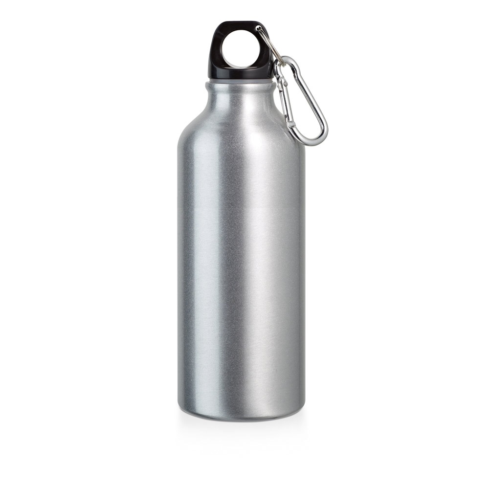 Squeeze em alumínio para sublimação com mosquetão (500 ml) personalizado com a logo da empresa, na cor cromado satinado