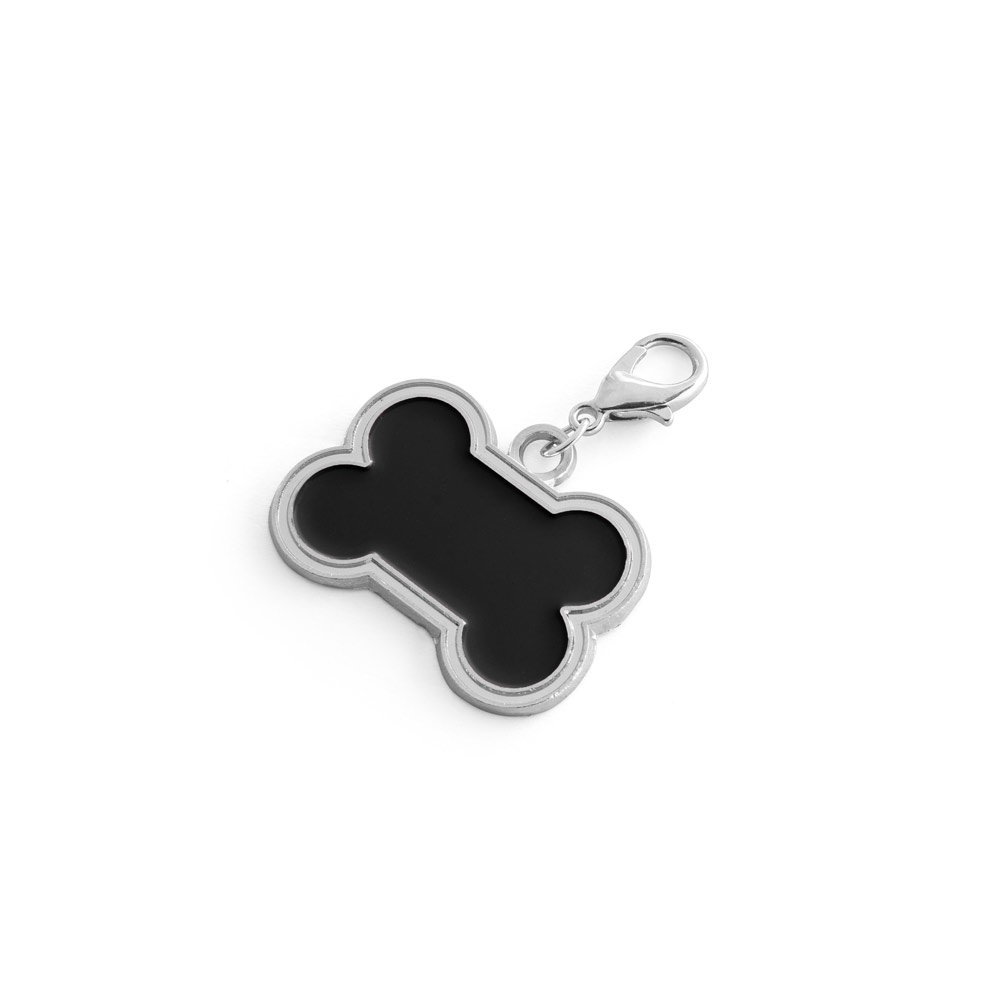 Chaveiro de inox em formato de osso na cor Preto, personalizado com a logo da empresa