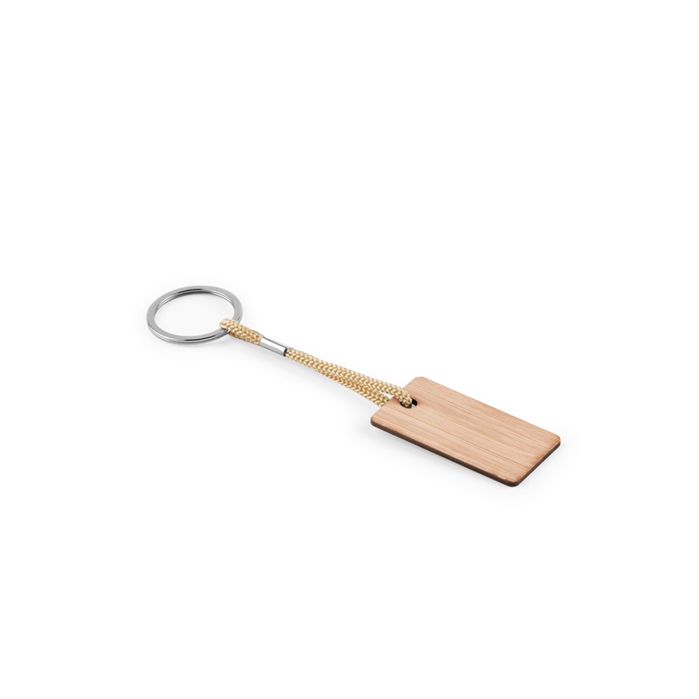 Chaveiro em bambu com cordão em PET na cor Natural, personalizado com a logo da empresa