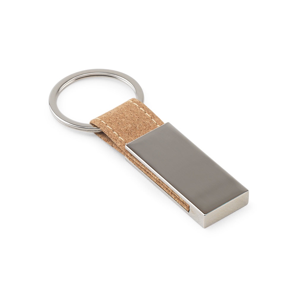 Conjunto de porta-cartões e chaveiro em metal e cortiça na cor Natural, personalizado com a logo da empresa