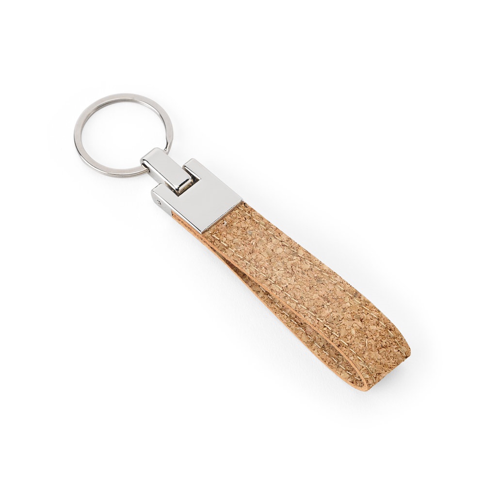 Conjunto de caneta twist e chaveiro em metal e cortiça na cor Natural, personalizado com a logo da empresa