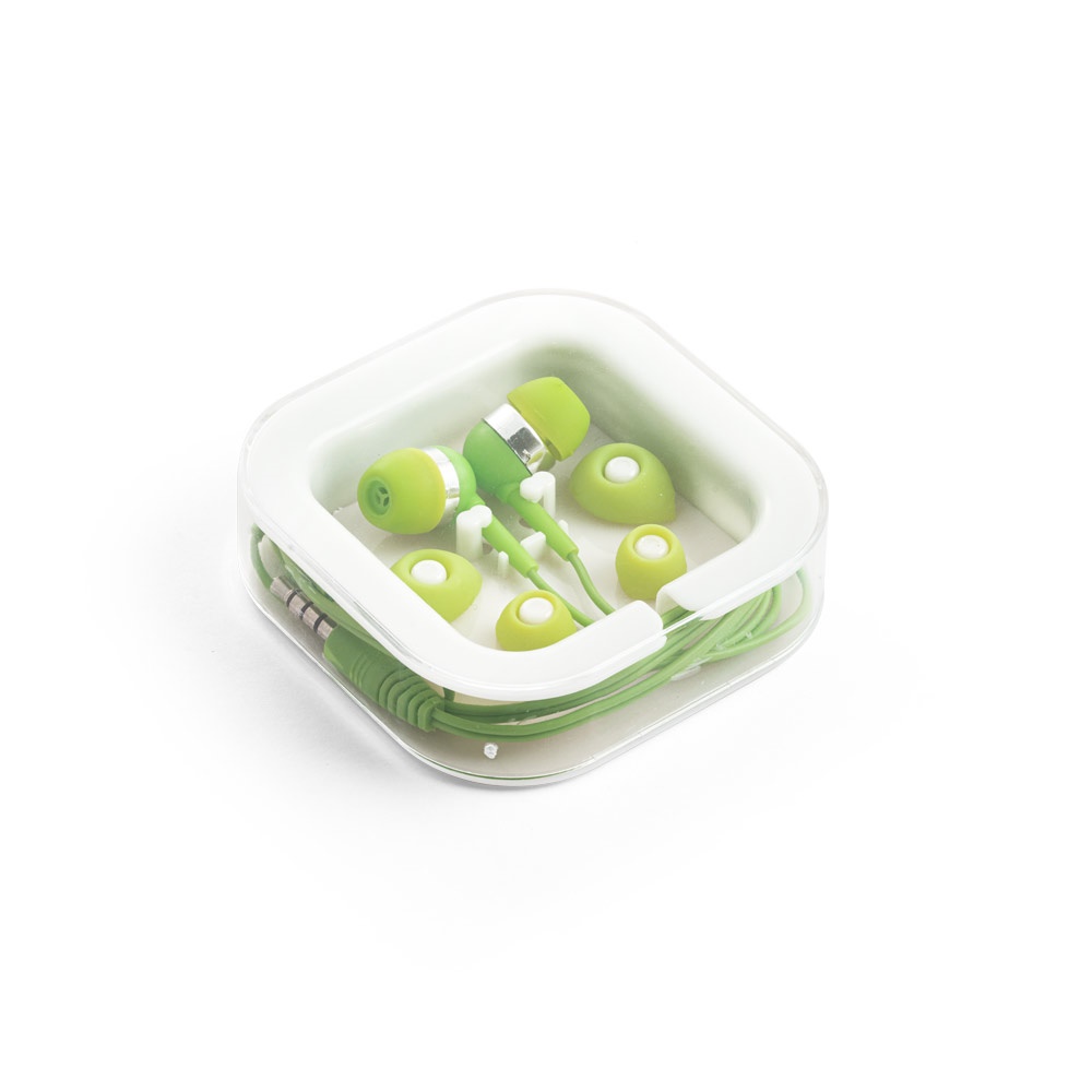 Fone de ouvido de silicone com microfone personalizado com a logo da empresa, na cor verde claro
