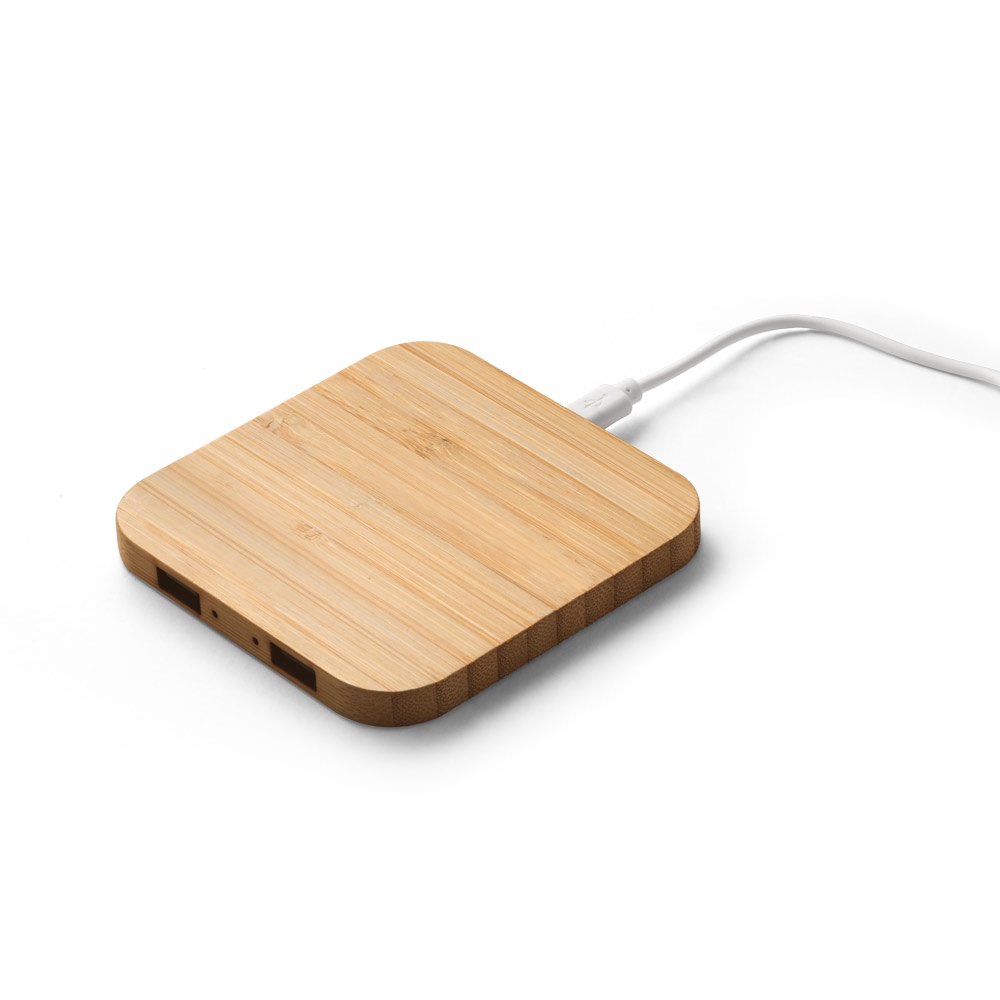 Carregador por indução super-rápido em bambu (15 W) na cor Natural, personalizado com a logo da empresa