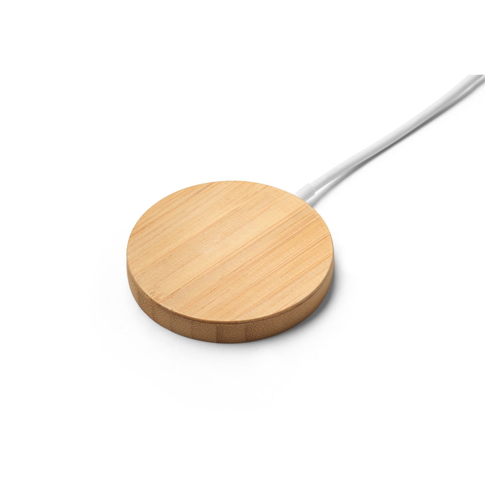 Carregador magnético por indução super-rápido em bambu (15 W) na cor Natural, personalizado com a logo da empresa