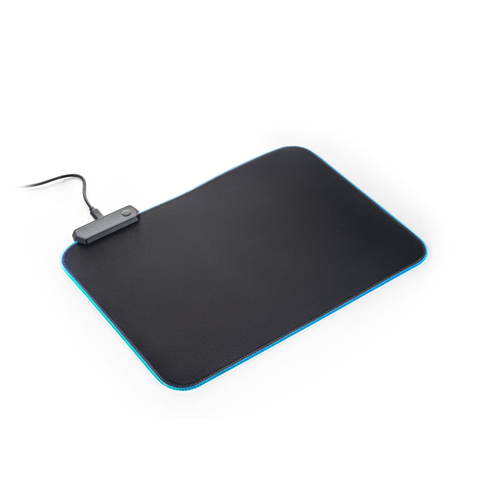 Mouse pad para jogos em poliéster com base antiderrapante em borracha na cor Preto, personalizado com a logo da empresa