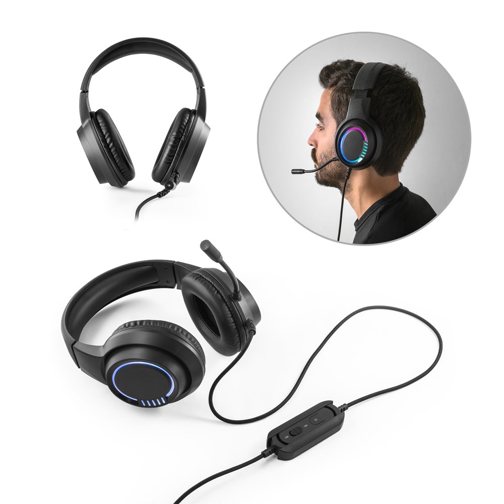 Fone de ouvido para gaming com luzes RGB e microfone de alta qualidade personalizado com a logo da empresa