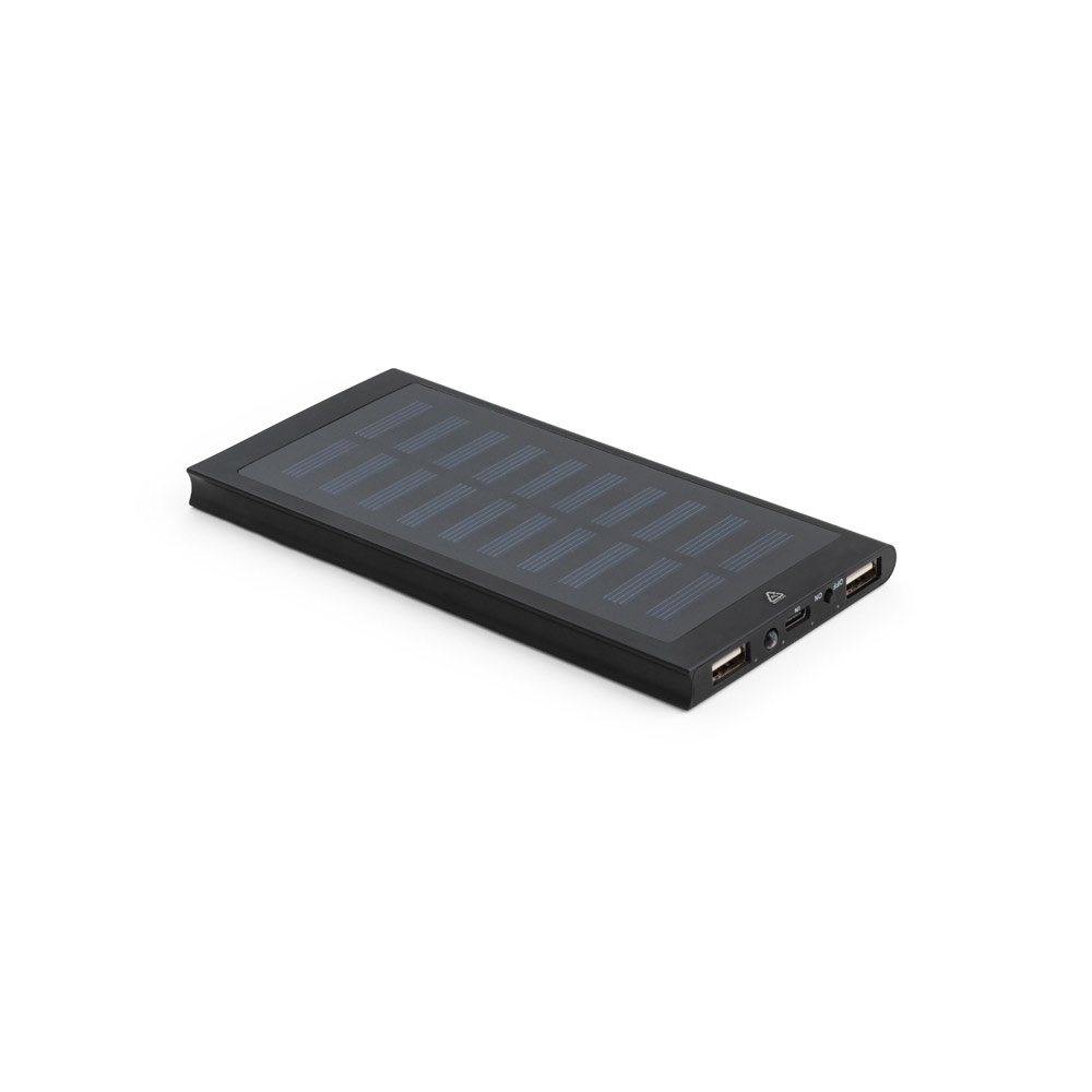 Bateria portátil em alumínio 100% reciclado (8 000 mAh) na cor Preto, personalizada com a logo da empresa