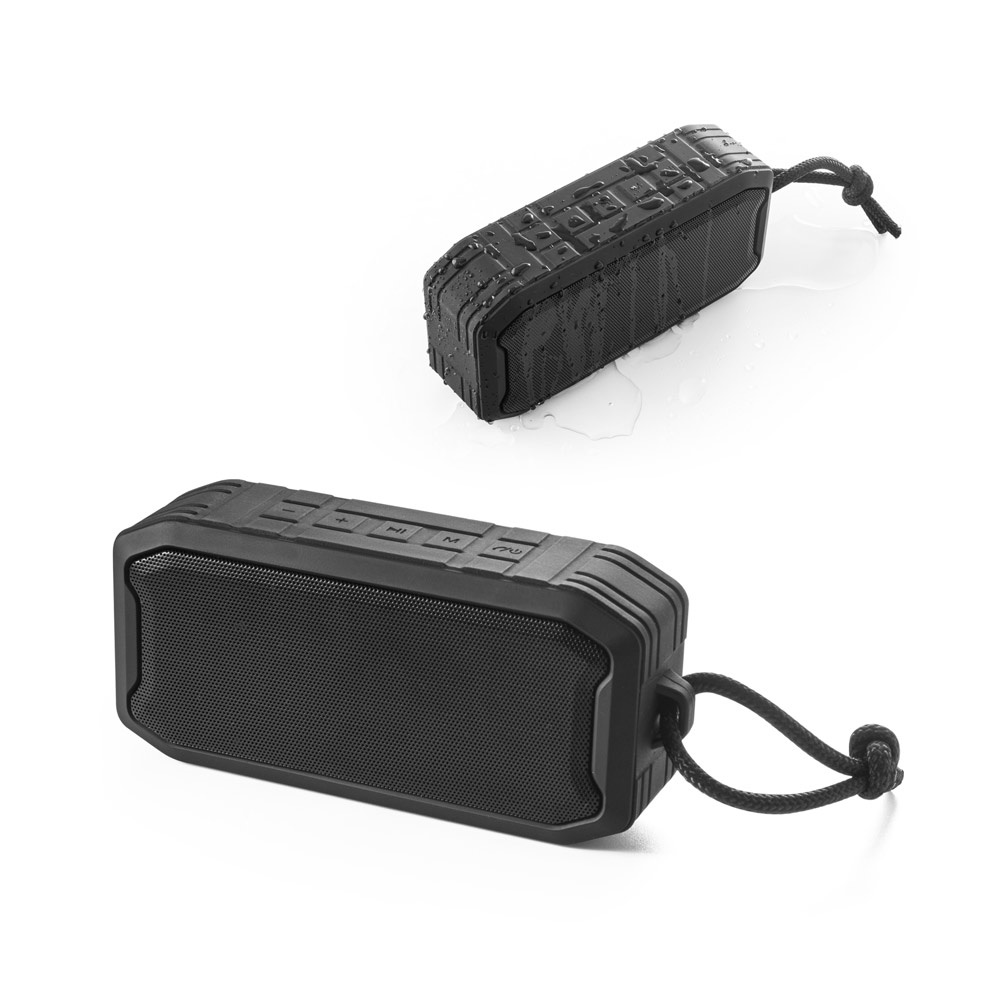 Caixa de som portátil à prova de água IPX7 com autonomia de 9 horas personalizada com a logo da empresa