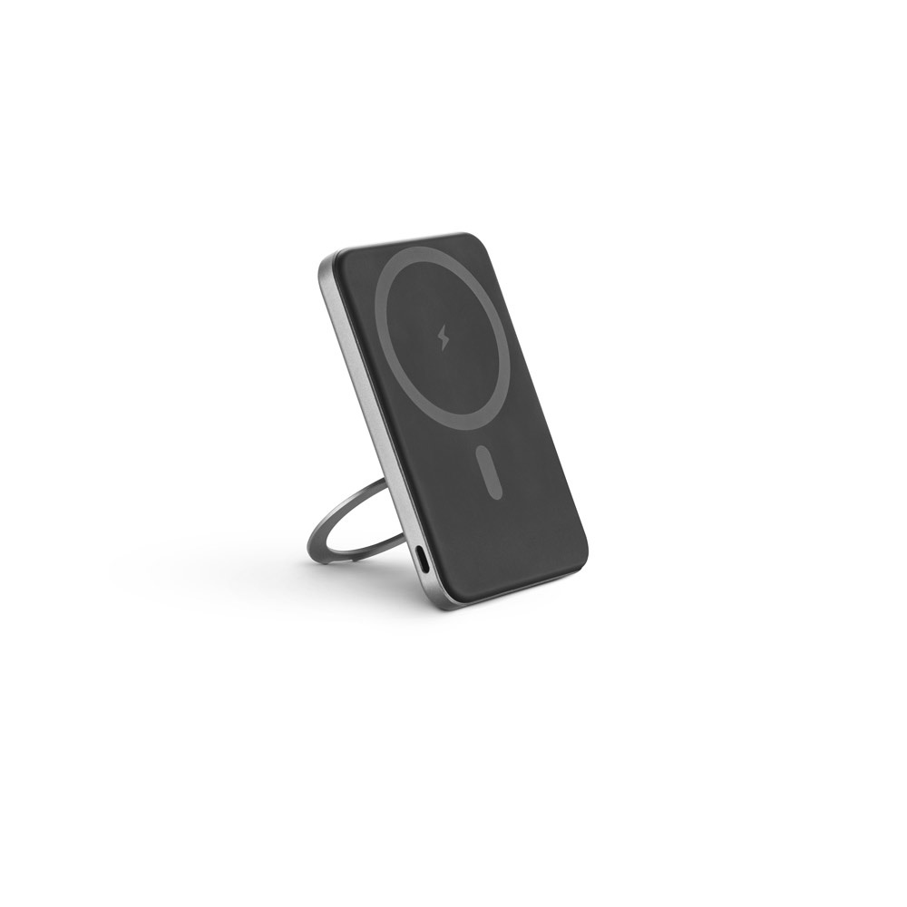 Bateria portátil magnética 5.000 mAh com indução super-rápida personalizada com a logo da empresa, na cor cinza escuro