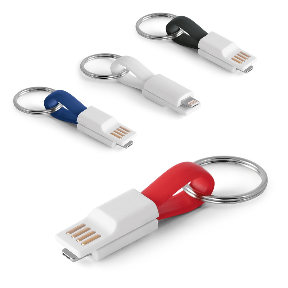 Cabo USB de plástico com conector 2 em 1 personalizado com a logo da empresa