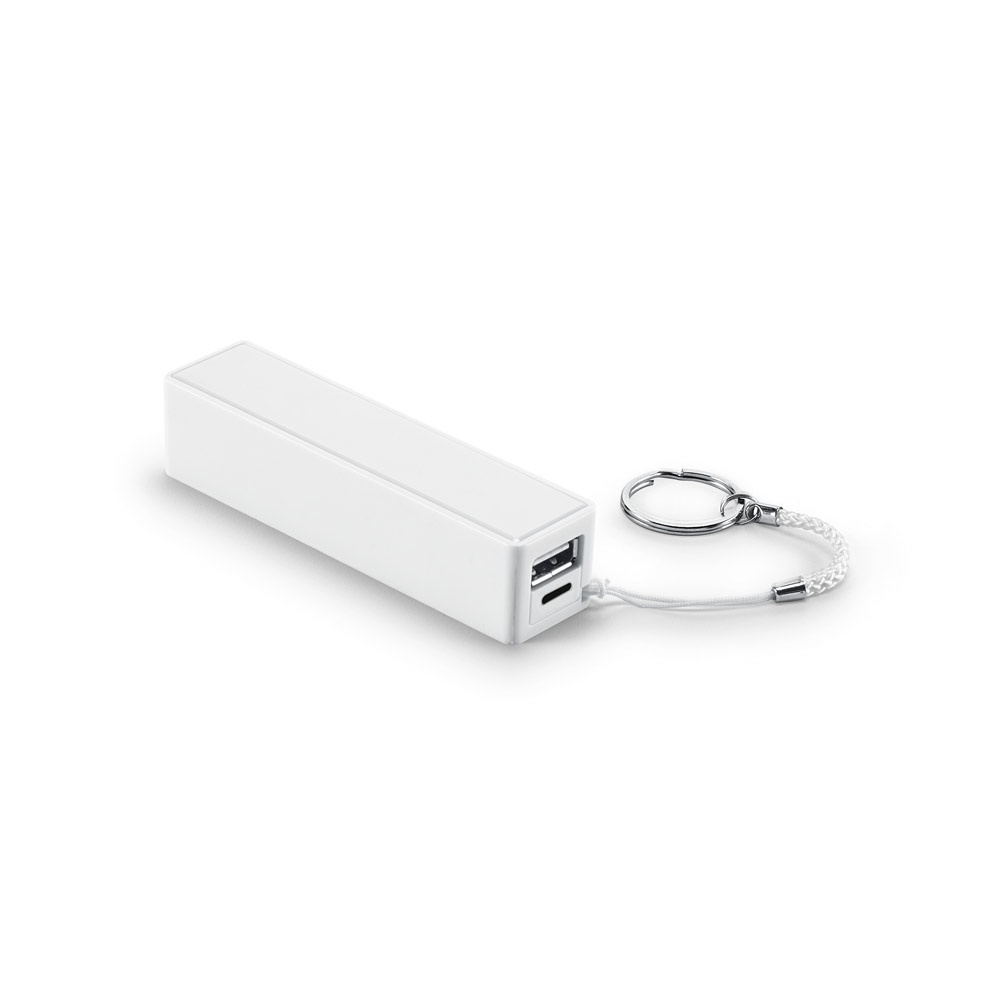 Bateria portátil em ABS (1.200 mAh) na cor Branco, personalizada com a logo da empresa