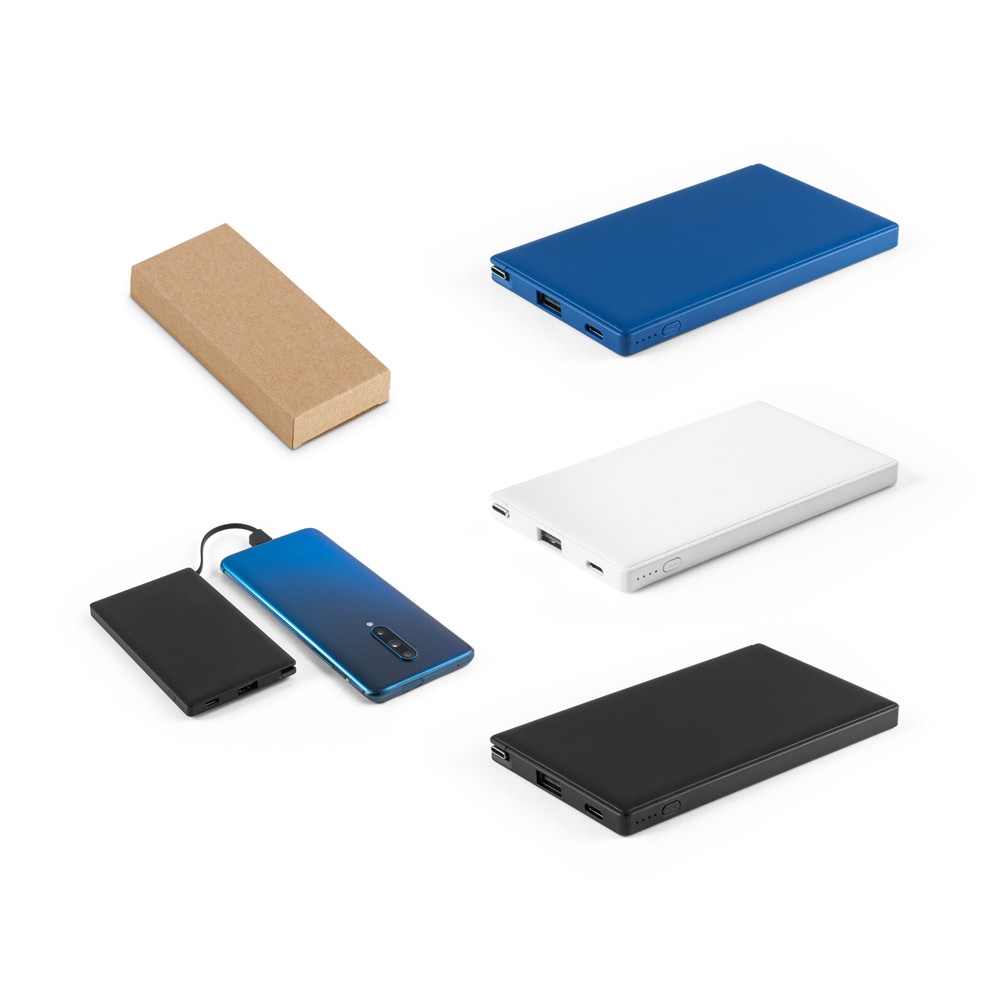 Bateria portátil 4.000 mAh em ABS reciclado com cabo USB-C integrado personalizada com a logo da empresa