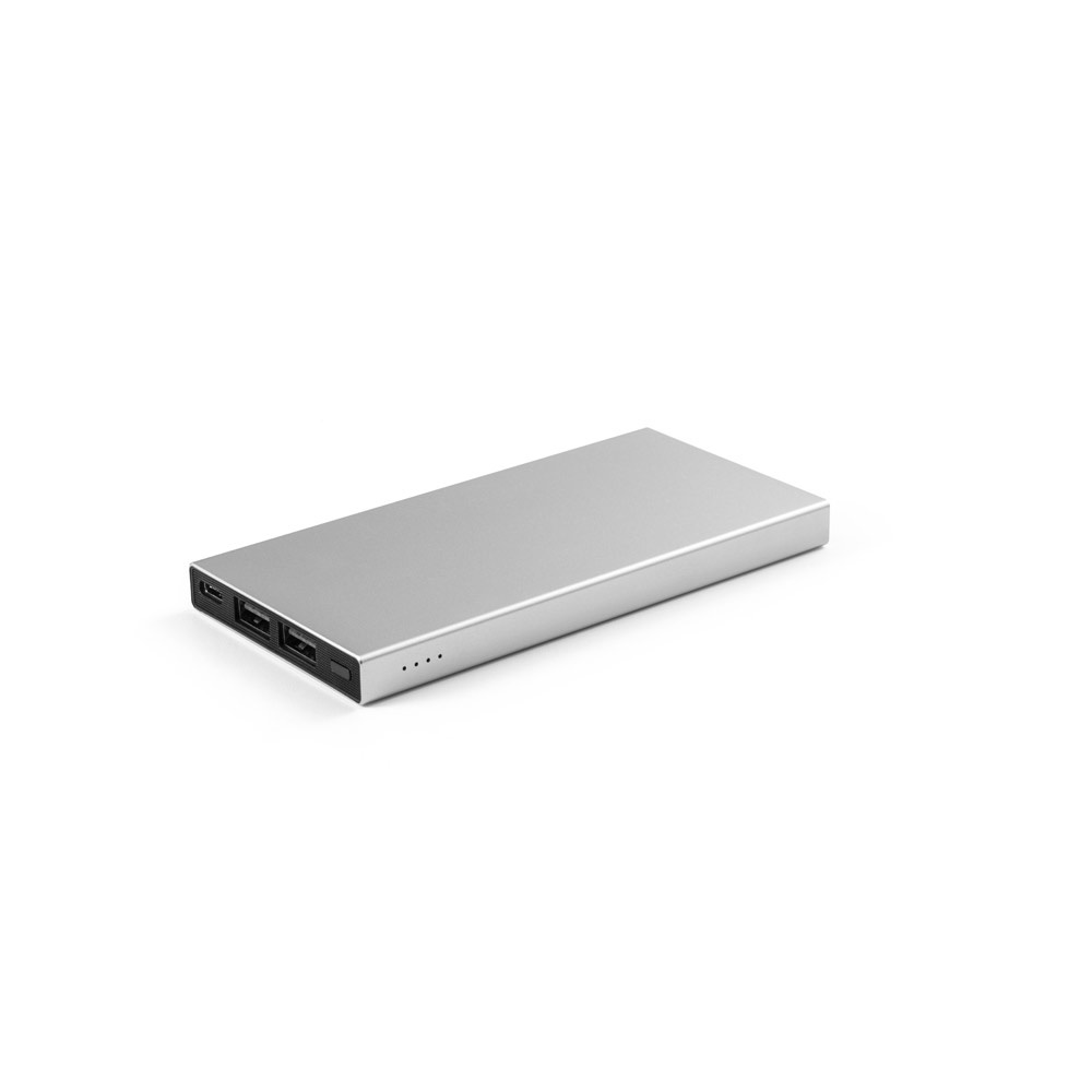 Bateria portátil em alumínio 100% reciclado (5.000 mAh) personalizada com a logo da empresa, na cor cromado satinado