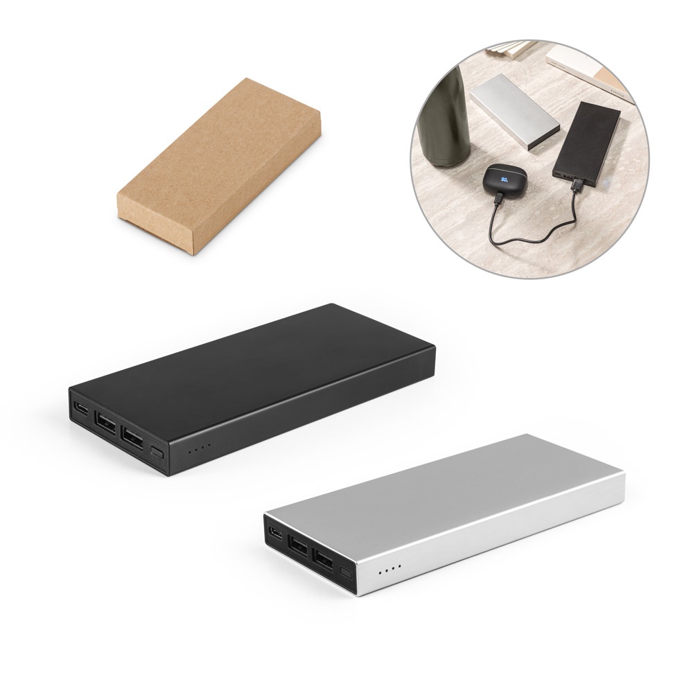 Bateria portátil em alumínio 100% reciclado (10.000 mAh) personalizada com a logo da empresa
