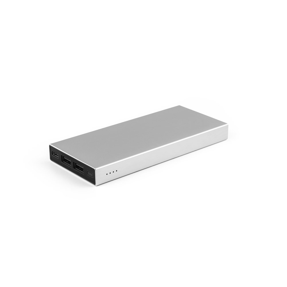 Bateria portátil em alumínio 100% reciclado (10.000 mAh) na cor Cromado satinado, personalizada com a logo da empresa