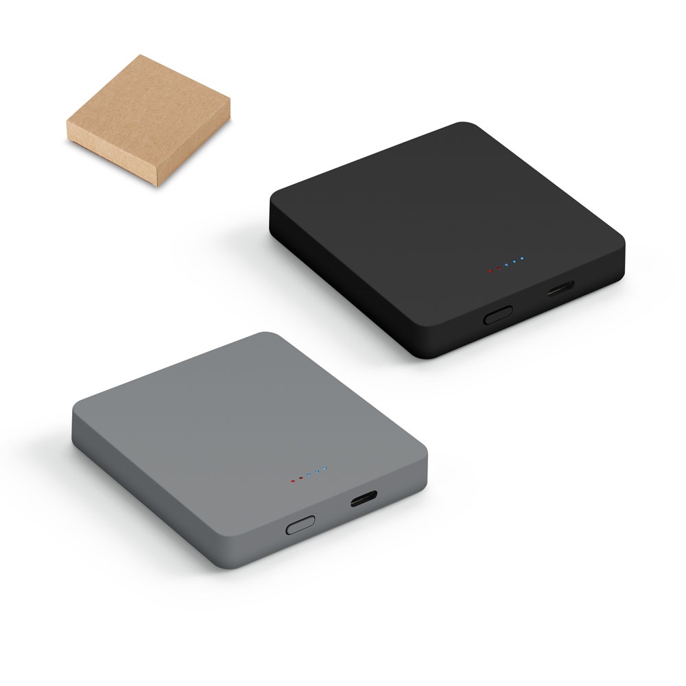 Bateria portátil 5.000 mAh com indução em ABS reciclado personalizada com a logo da empresa