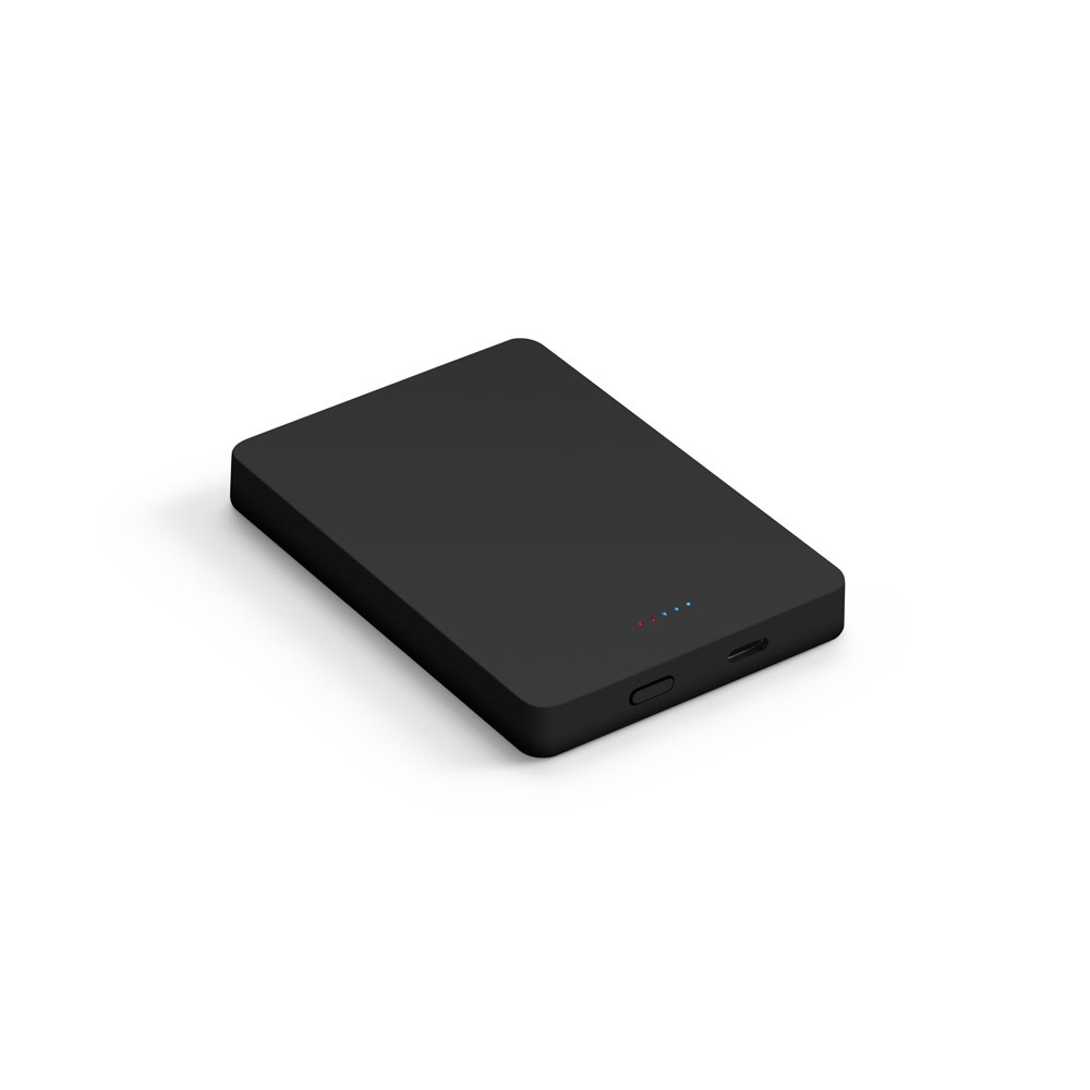 Bateria portátil 10.000 mAh com indução em ABS reciclado na cor Preto, personalizada com a logo da empresa