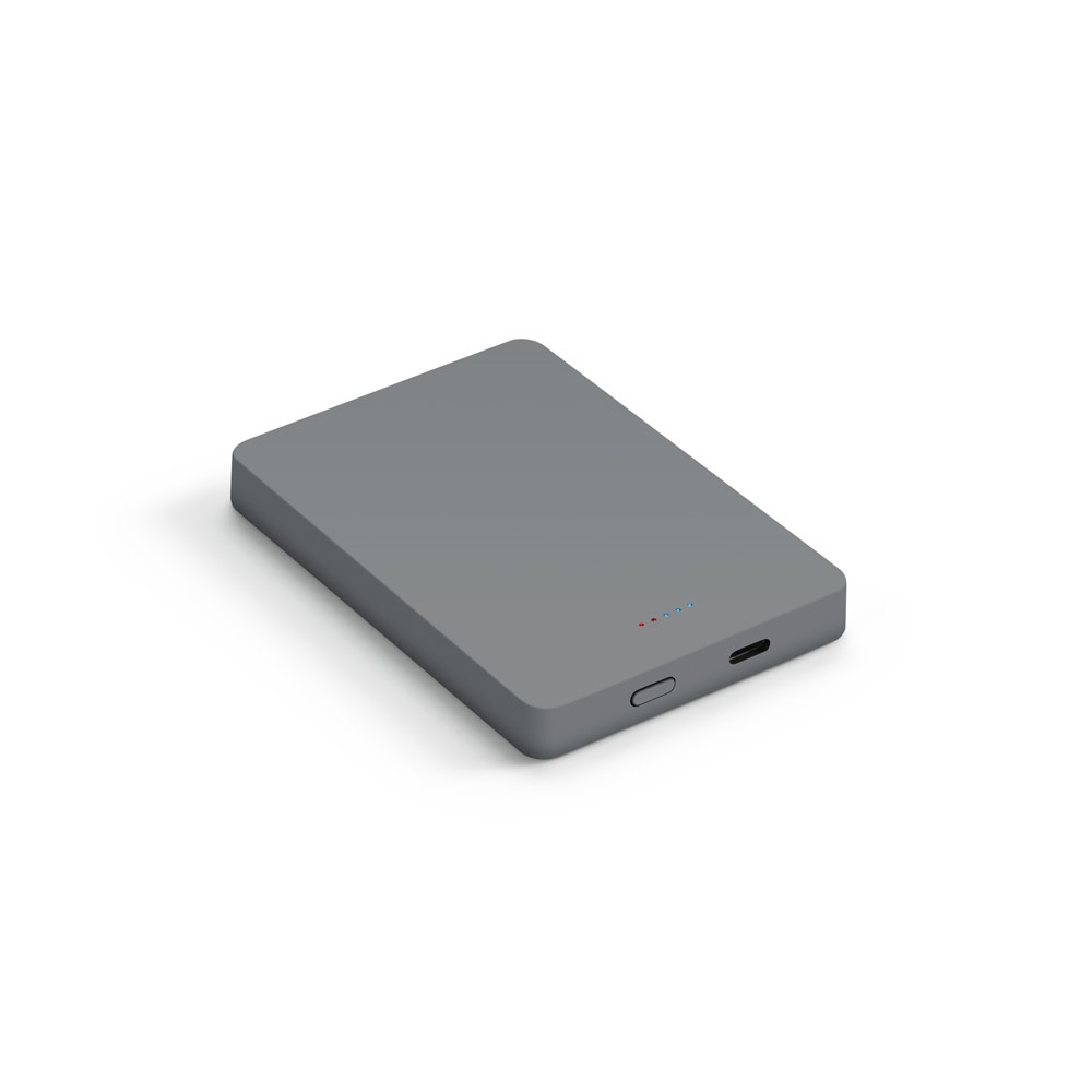 Bateria portátil 10.000 mAh com indução em ABS reciclado personalizada com a logo da empresa, na cor cromado