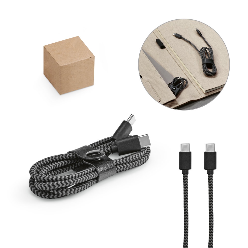 Cabo USB-C de carregamento rápido em PET 100% reciclado personalizado com a logo da empresa