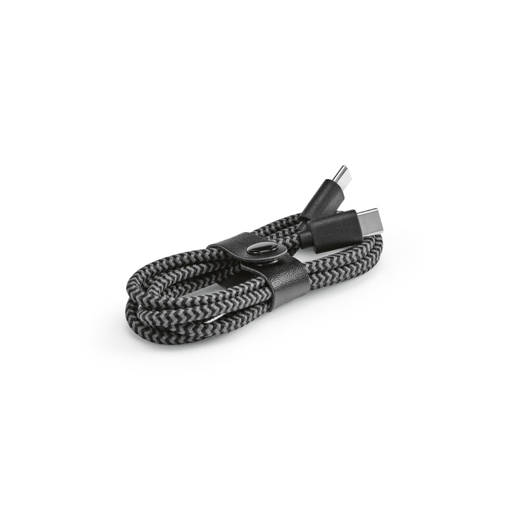 Cabo USB-C de carregamento rápido em PET 100% reciclado na cor Preto, personalizado com a logo da empresa