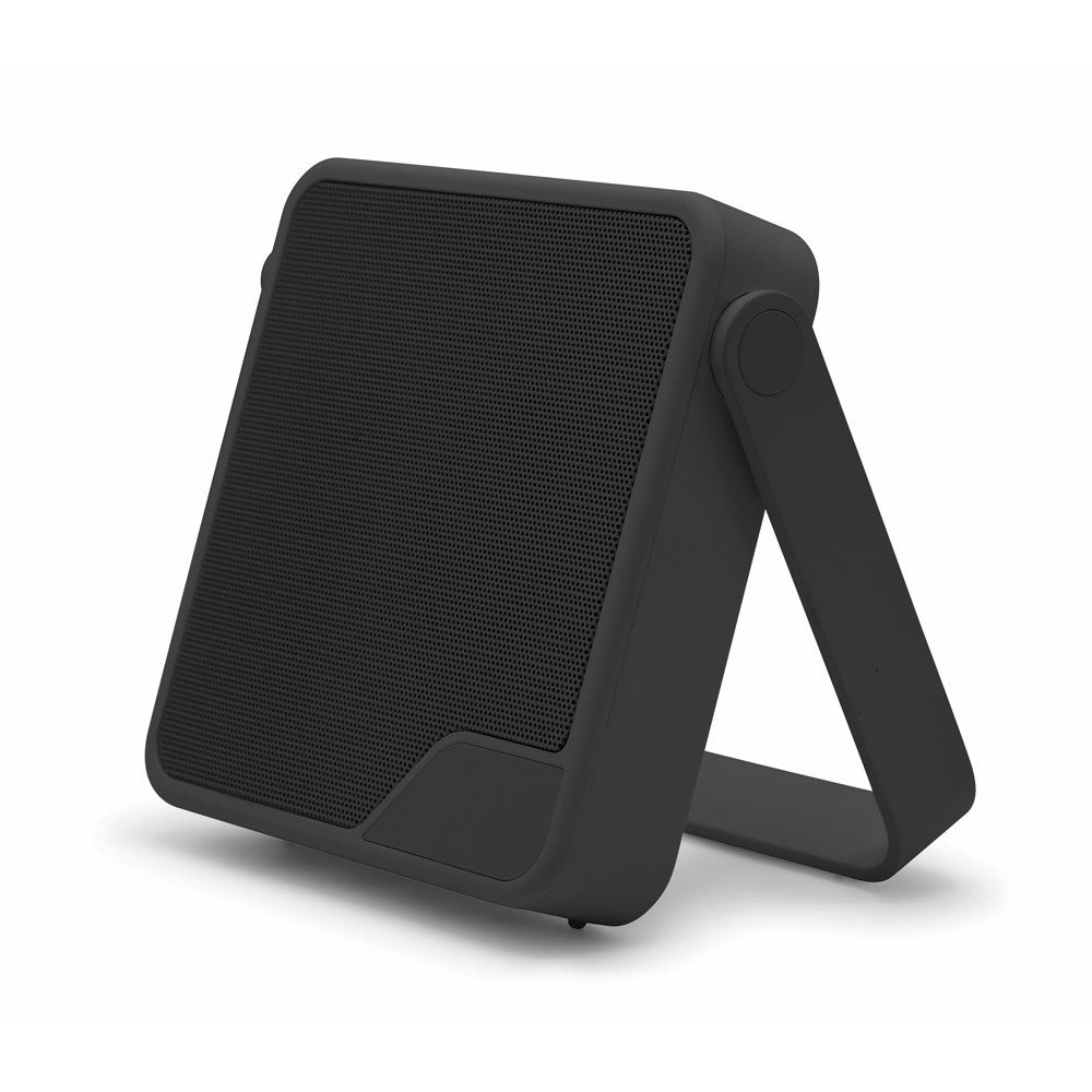 Caixa de som portátil à prova de água IPX7 com autonomia de 11 horas na cor Preto, personalizada com a logo da empresa
