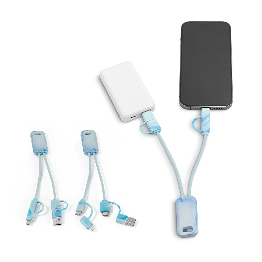 Cabo USB super-rápido 6 em 1 em PET 100% reciclado personalizado com a logo da empresa
