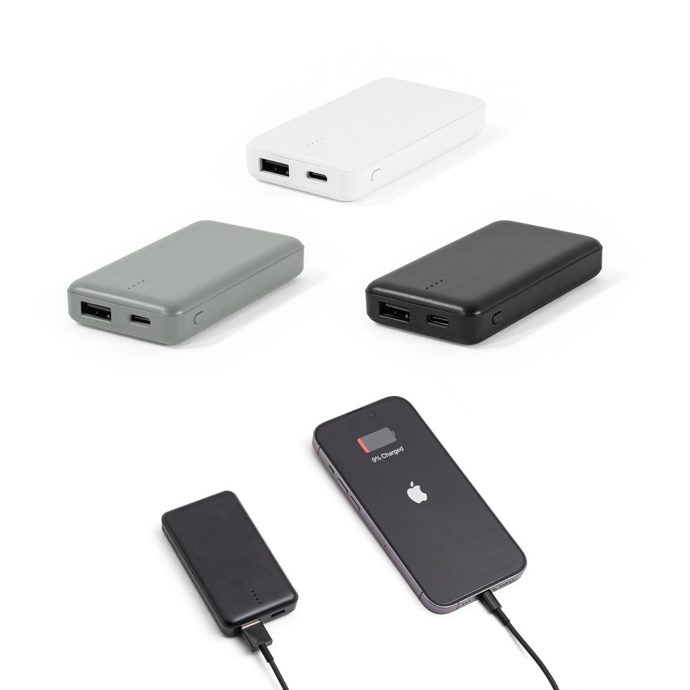 Bateria portátil 4.000 mAh em ABS reciclado compacta com indicador personalizada com a logo da empresa