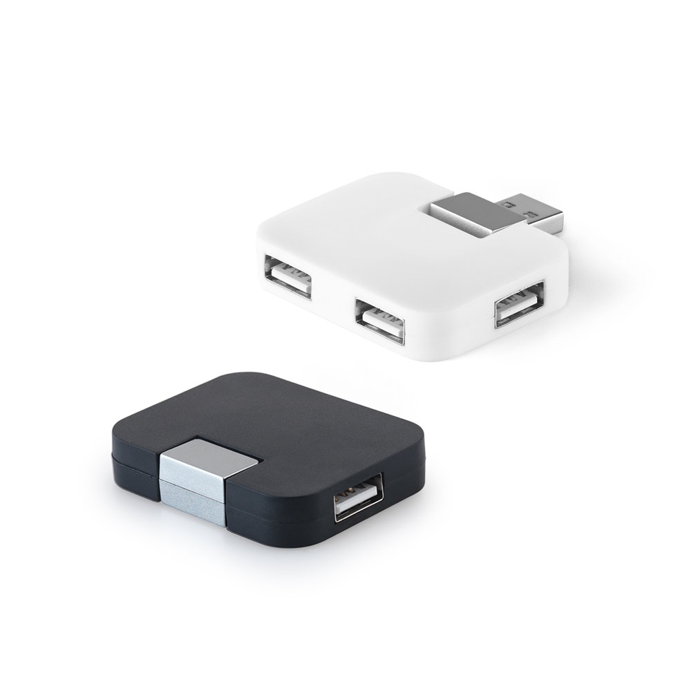 Hub USB 2,0 de plástico com 4 portas personalizado com a logo da empresa
