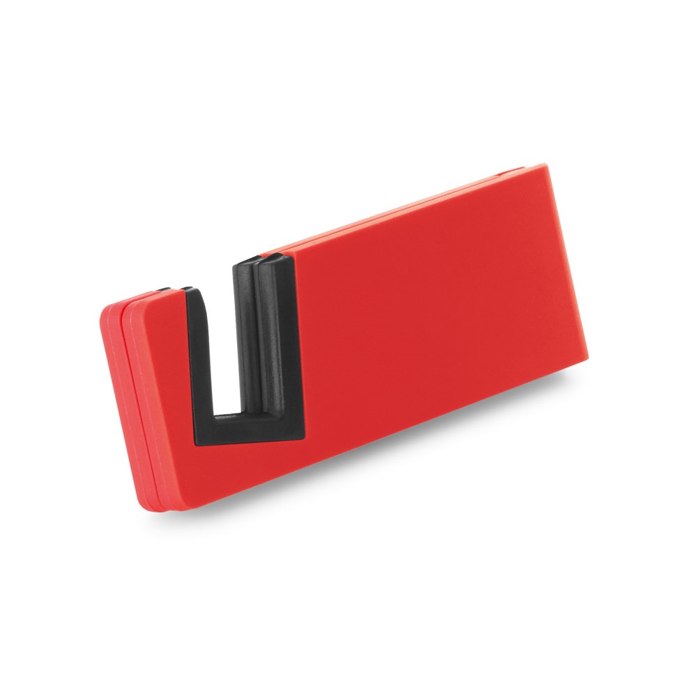 Porta celular em ABS e TPR na cor Vermelho, personalizado com a logo da empresa