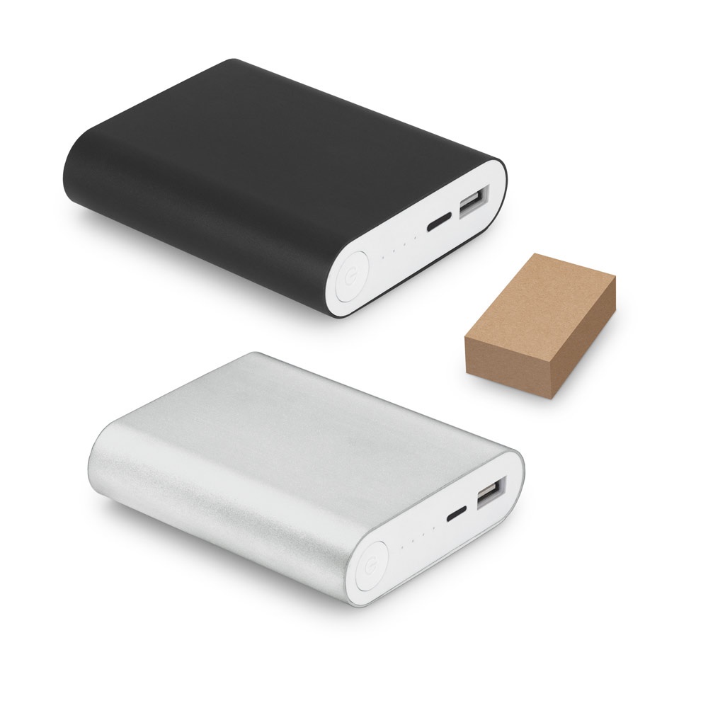 Bateria portátil em alumínio e bateria de lítio (8.000 mAh) personalizada com a logo da empresa