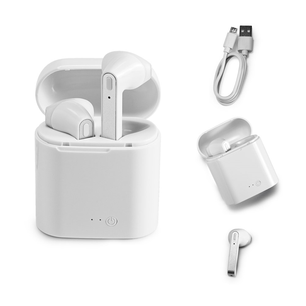 Fones de ouvido wireless com autonomia de 6h em ABS personalizados com a logo da empresa
