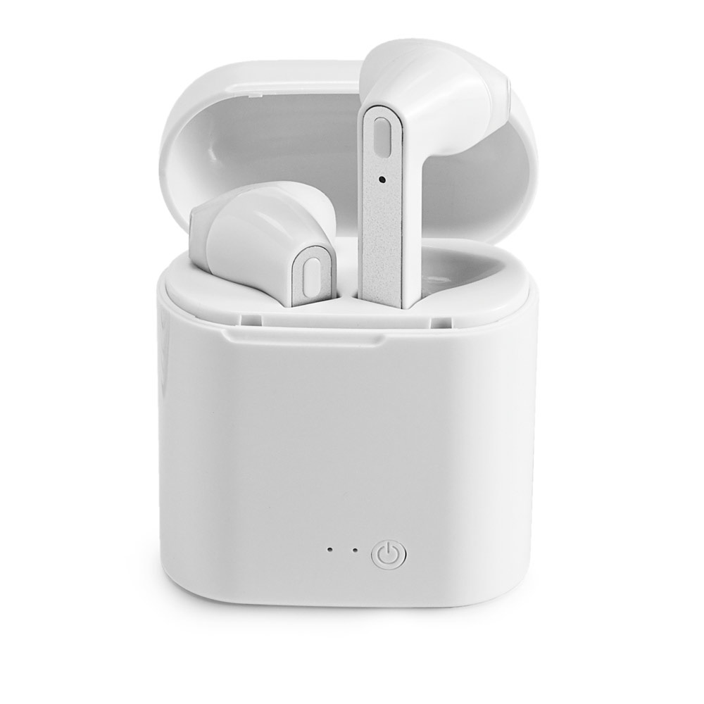 Fones de ouvido wireless com autonomia de 6h em ABS na cor Branco, personalizados com a logo da empresa