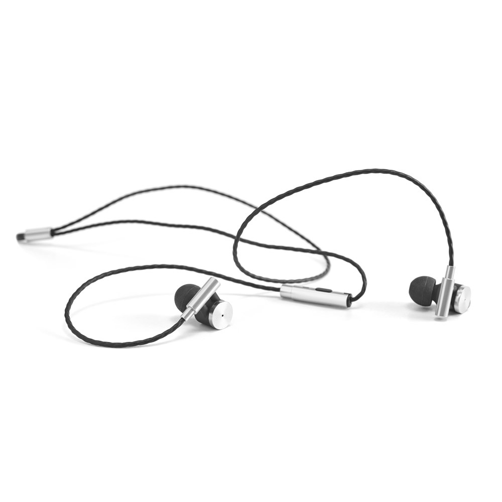 Fones de ouvido em metal e ABS com microfone na cor Cromado, personalizados com a logo da empresa
