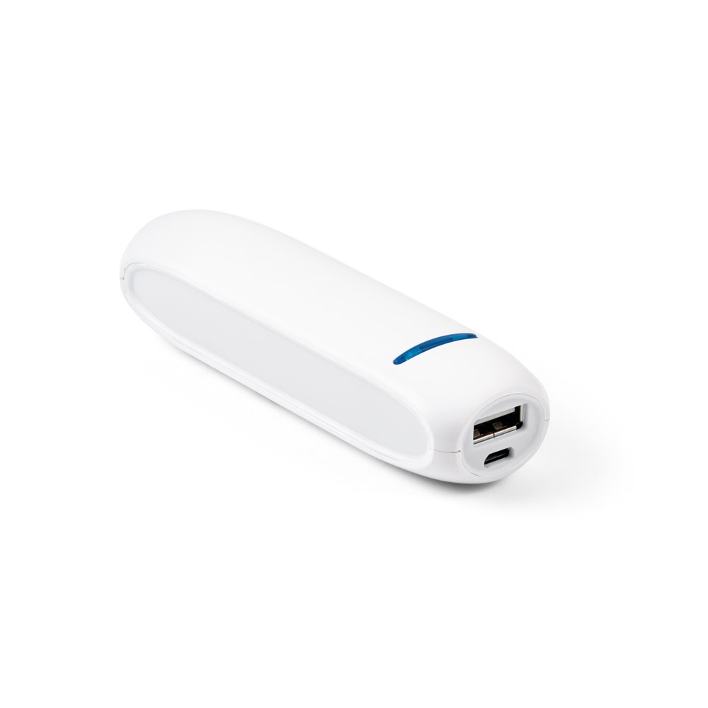Bateria portátil em ABS (1.500 mAh) na cor Branco, personalizada com a logo da empresa