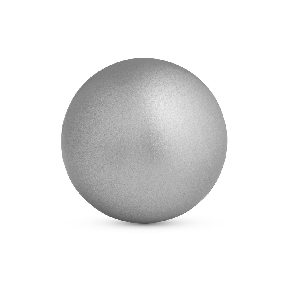 Antiestresse em espuma PU em formato de bola na cor Cromado satinado, com a logo da empresa