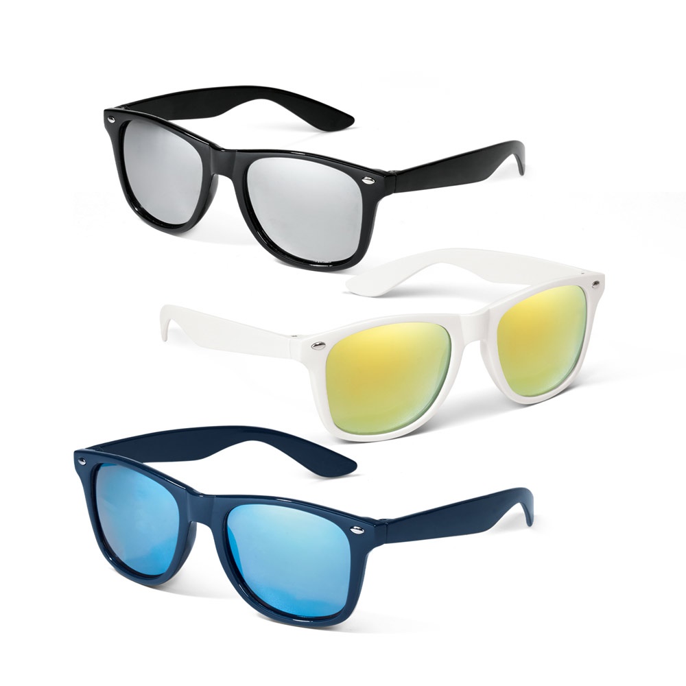 Óculos de sol em PC com lentes espelhadas personalizados com a logo da empresa