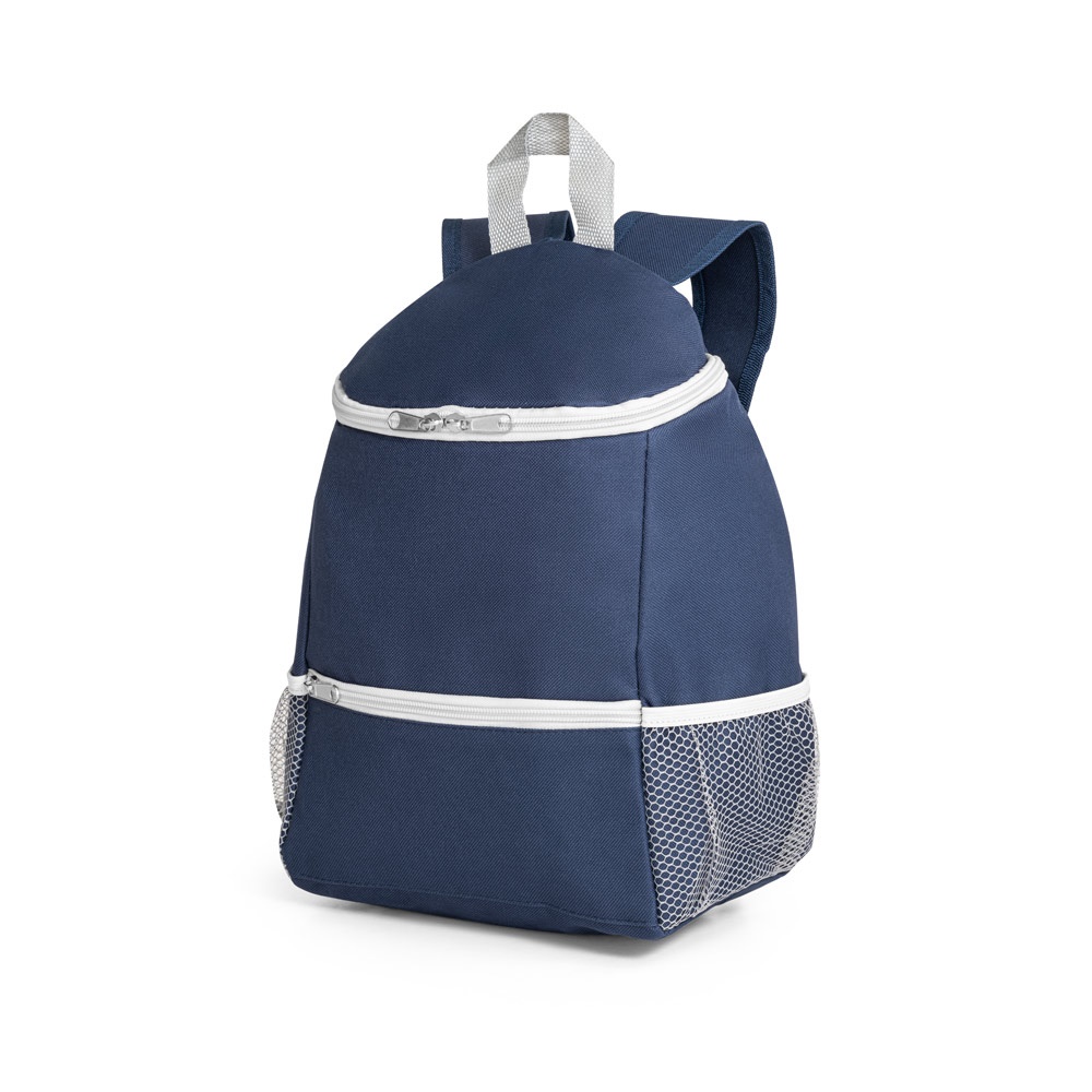 Mochila térmica em 600D 9 litros com bolso frontal personalizada com a logo da empresa, na cor azul