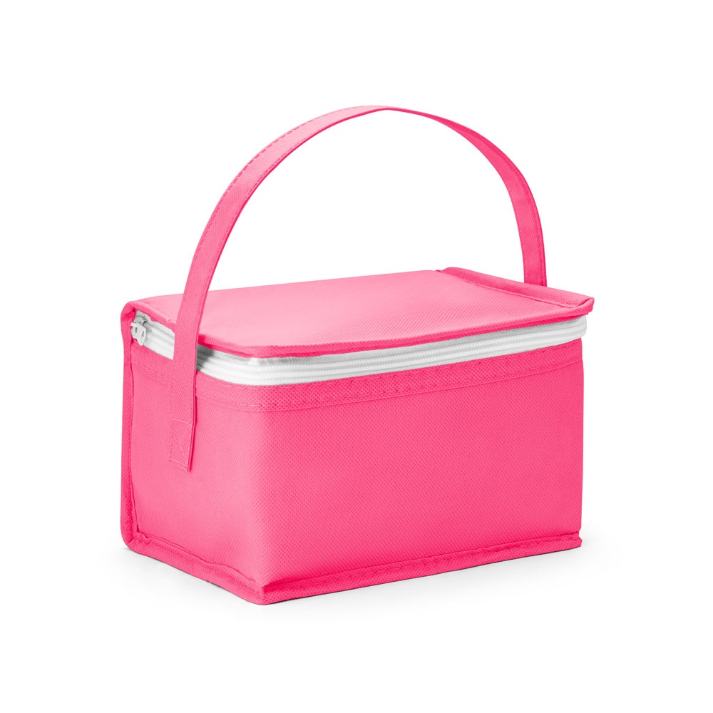 Bolsa térmica em non-woven (80 g/m²) 3 litros personalizada com a logo da empresa, na cor rosa