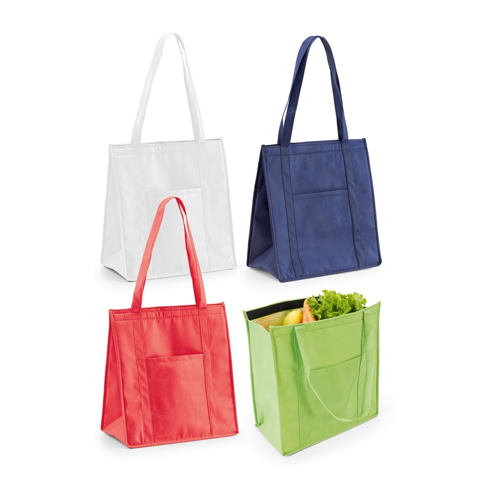Sacola térmica em non-woven (80 g/m²) 10 litros com bolso frontal personalizada com a logo da empresa